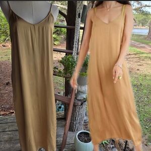 Aerie Gold Satin Slipdress Size Medium
